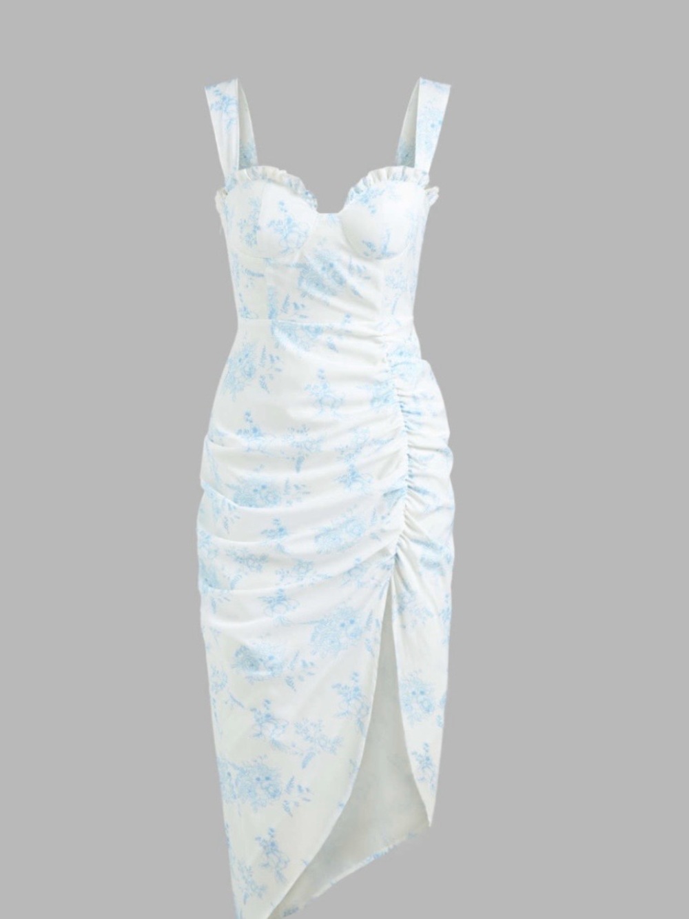 Cider White Midi Dress with Light Blue Floral Print